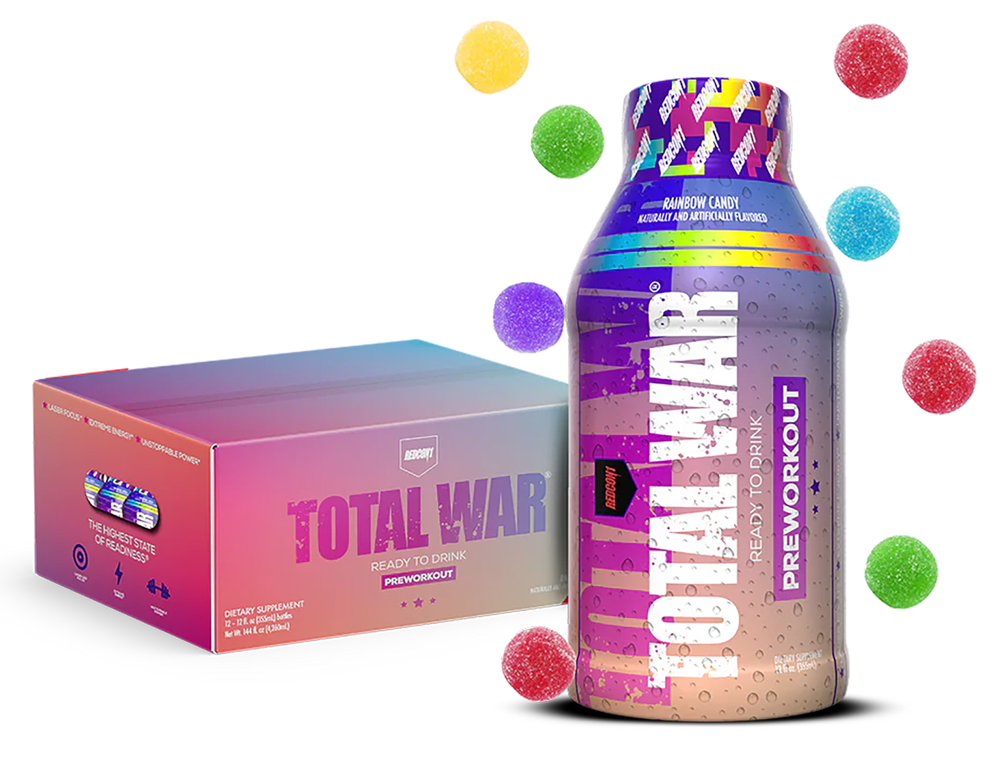 Redcon1 RC1TWRTDRC-12 Total War Ready to Drink Rainbow Candy 12 Pack